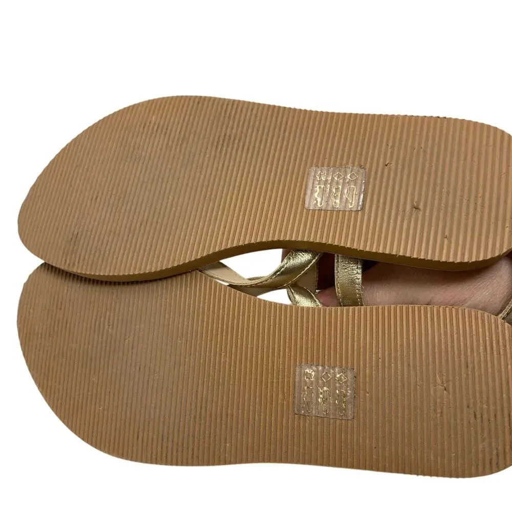 Anthropologie Pilcro Ankle Strap Thong Sandals Womens Size 37 US 7 Gold Metallic